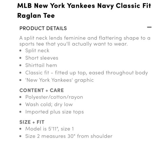 Torrid Size 5xl MLB New York Yankees Navy Classic Fit Raglan Tee - Picture 3 of 6